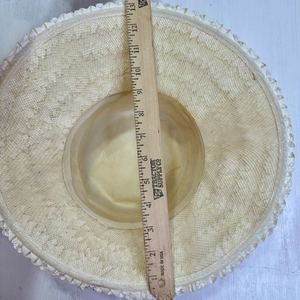 Vintage Ivory Ribbon Brim Church Derby Hat Bow Accent Textured Brim - Picture 15 of 16